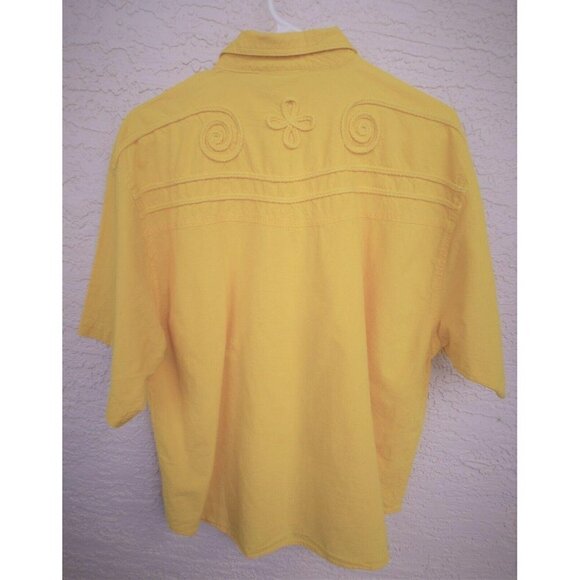 Style & Smile L yellow short sleeve button front soutache applique shirt - Picture 2 of 5